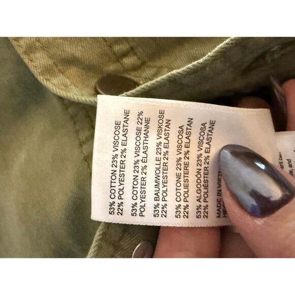 Urban Outfitters Emma Denim Flared Jumpsuit Women S Olive Green Utility Stretch - Picture 12 of 12